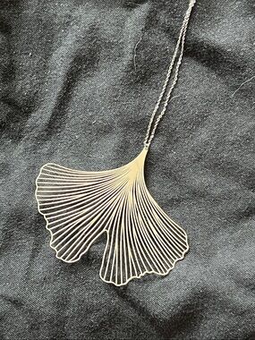 Laser cut Stainless Steel Ginkgo Leaf Pendant Necklace - silver
